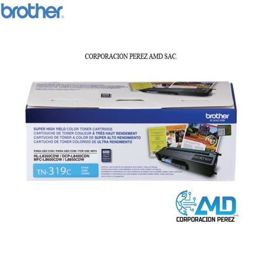 TONER BROTHER TN319C, Compatibilidad: HL-L8350/MFC-L8850, COLOR: CYAN, Rendimiento: 6000 PAG.